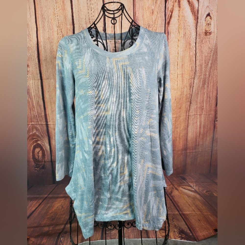 Philosophy women’s Long Sleeve Green/white Tunic Top | Size Medium